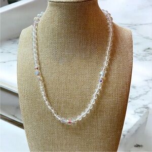 Vintage Joan Rivers Gold & White Beaded and Aurora Borealis Crystal Necklace